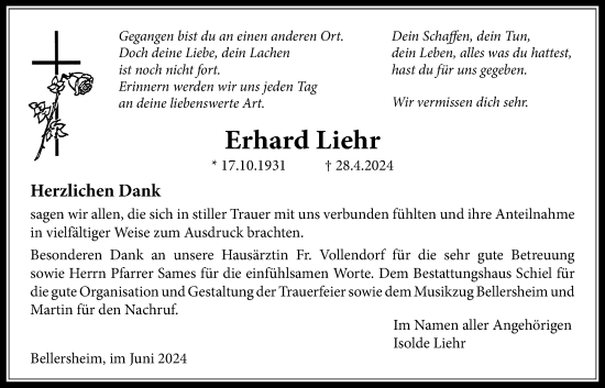 Traueranzeige von Erhard Liehr von Licher Wochenblatt