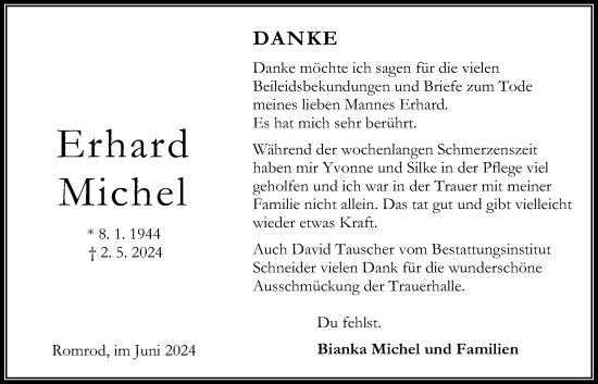 Traueranzeige von Erhard Michel von Oberhessische Zeitung