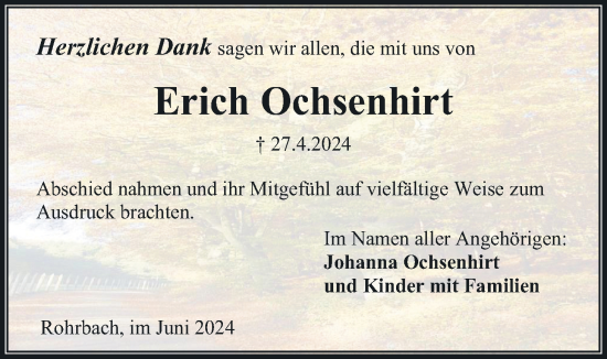 Traueranzeige von Erich Ochsenhirt von Kreis-Anzeiger