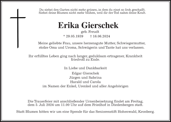 Traueranzeige von Erika Gierschek 