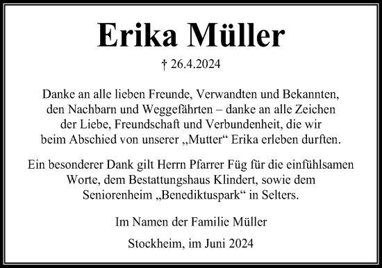 Traueranzeige von Erika Müller von Kreis-Anzeiger