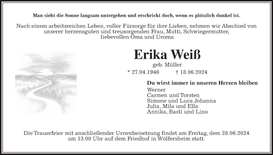 Traueranzeige von Erika Weiß von Wetterauer Zeitung