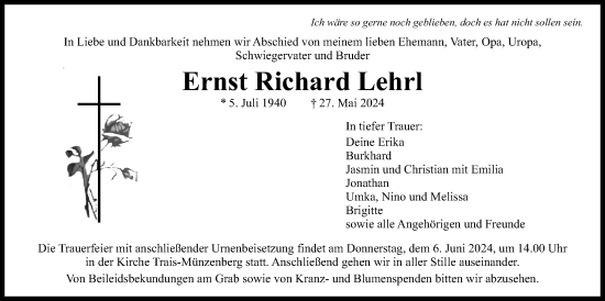 Traueranzeige von Ernst Richard Lehrl von Butzbacher Zeitung