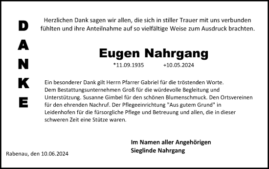 Traueranzeige von Eugen Nahrgang von Rabenauer Zeitung