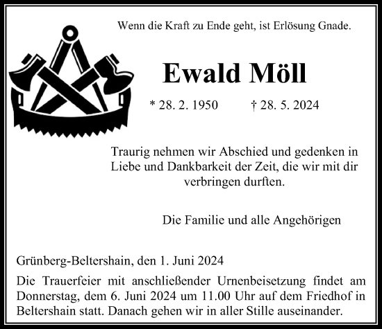 Traueranzeige von Ewald Möll von Giessener Allgemeine, Alsfelder Allgemeine