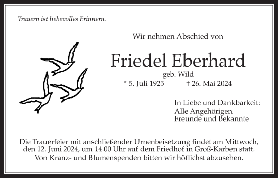 Traueranzeige von Friedel Eberhard von Bad Vilbel/Karben