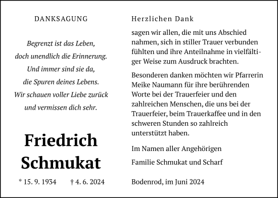 Traueranzeige von Friedrich Schmukat von Butzbacher Zeitung