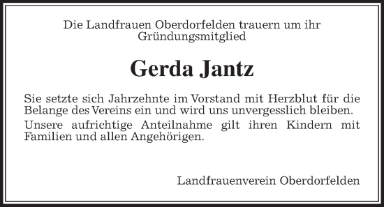 Traueranzeige von Gerda Jantz von Bad Vilbel/Karben