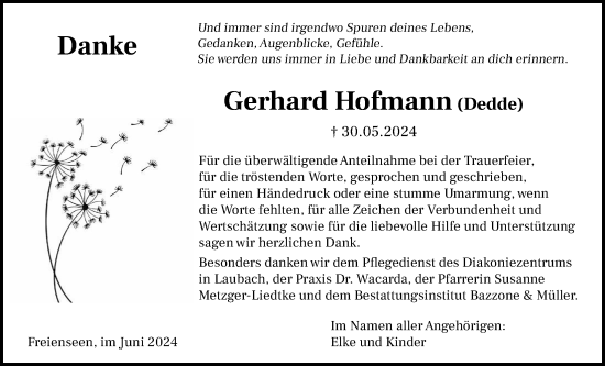 Traueranzeige von Gerhard Hofmann von Giessener Allgemeine, Alsfelder Allgemeine, Laubacher Anzeiger