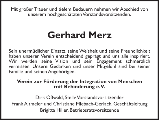 Traueranzeige von Gerhard Merz von Giessener Anzeiger, Giessener Allgemeine, Alsfelder Allgemeine