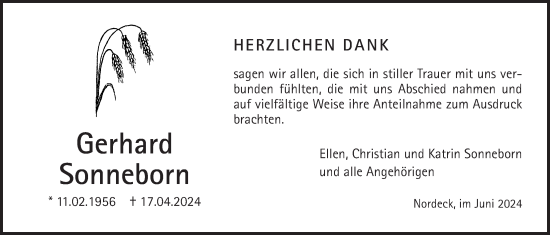 Traueranzeige von Gerhard Sonneborn von Giessener Allgemeine, Alsfelder Allgemeine, Allendorfer Mitteilungen