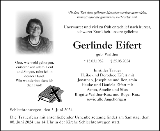 Traueranzeige von Gerlinde Eifert von Lauterbacher Anzeiger