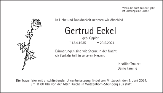 Traueranzeige von Gertrud Eckel von Giessener Anzeiger, Giessener Allgemeine, Alsfelder Allgemeine