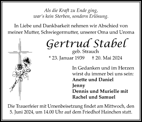 Traueranzeige von Gertrud Stabel von Kreis-Anzeiger