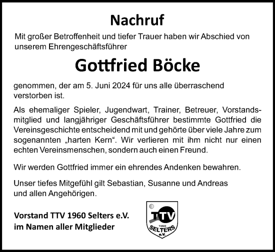 Traueranzeige von Gottfried Böcke von Kreis-Anzeiger