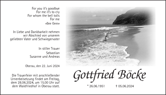 Traueranzeige von Gottfried Böcke von Kreis-Anzeiger