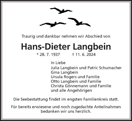 Traueranzeige von Hans-Dieter Langbein von Butzbacher Zeitung