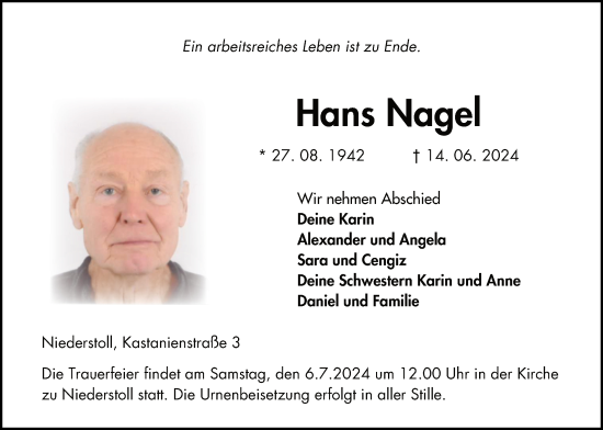Traueranzeige von Hans Nagel von Lauterbacher Anzeiger