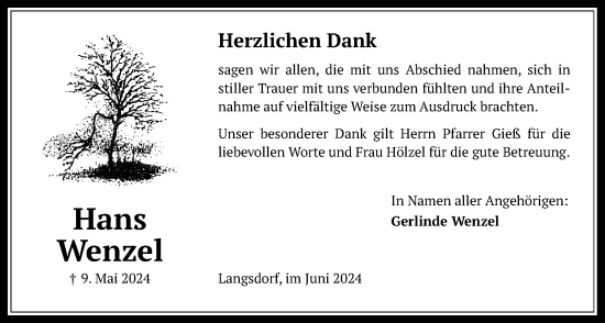 Traueranzeige von Hans Wenzel von Licher Wochenblatt