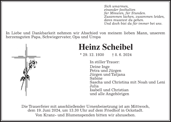 Traueranzeige von Heinz Scheibel von Wetterauer Zeitung