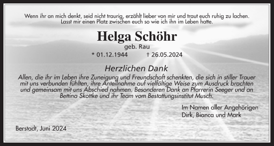 Traueranzeige von Helga Schöhr von Wetterauer Zeitung