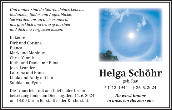 Traueranzeige von Helga Schöhr von Wetterauer Zeitung