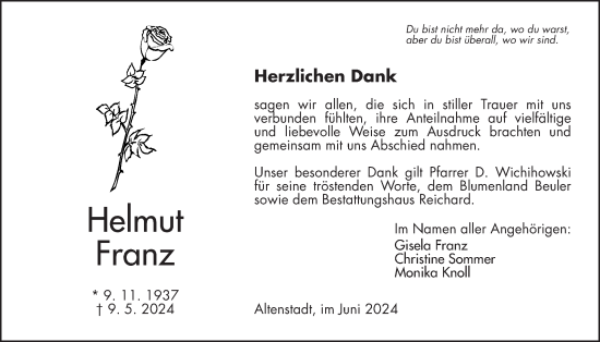 Traueranzeige von Helmut Franz von Kreis-Anzeiger