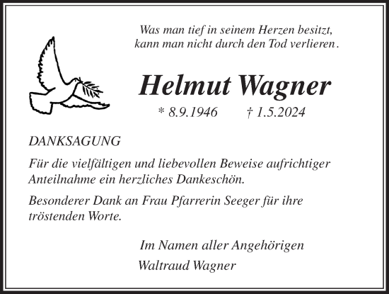 Traueranzeige von Helmut Wagner von Wetterauer Zeitung