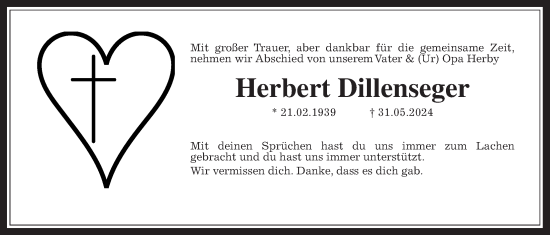 Traueranzeige von Herbert Dillenseger von Bad Vilbel/Karben