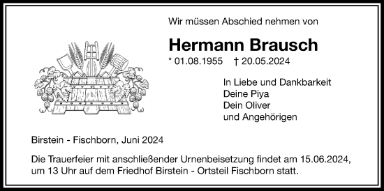 Traueranzeige von Hermann Brausch von Bad Vilbel/Karben