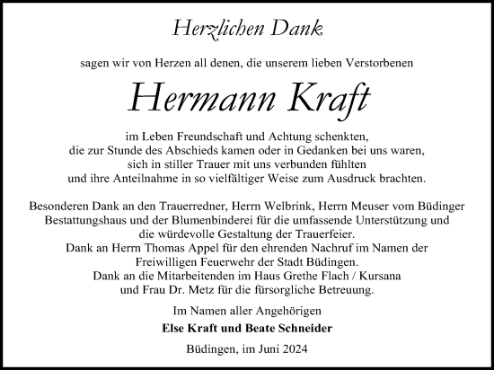 Traueranzeige von Hermann Kraft von Kreis-Anzeiger