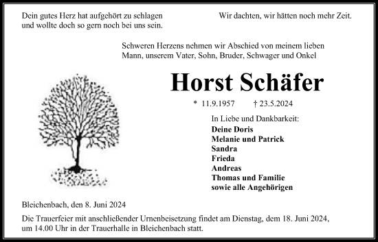 Traueranzeige von Horst Schäfer von Kreis-Anzeiger