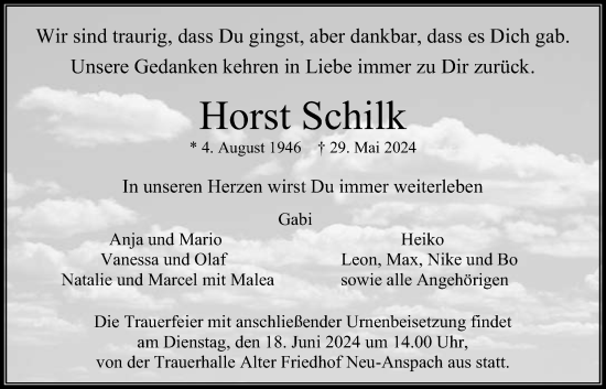 Traueranzeige von Horst Schilk von Usinger Anzeigenblatt