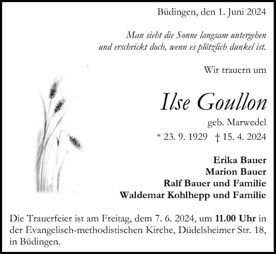 Traueranzeige von Ilse Goullon von Kreis-Anzeiger