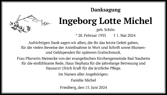 Traueranzeige von Ingeborg Lotte Michel von Wetterauer Zeitung