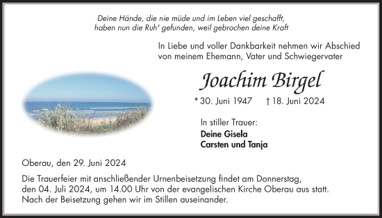 Traueranzeige von Joachim Birgel von Kreis-Anzeiger