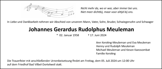 Traueranzeige von Johannes Gerardus Rudolphus Meuleman von Bad Vilbel/Karben