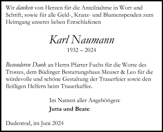 Traueranzeige von Karl Naumann von Kreis-Anzeiger