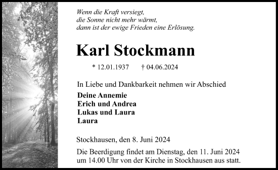 Traueranzeige von Karl Stockmann von Lauterbacher Anzeiger