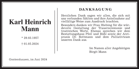 Traueranzeige von Karl Heinrich Mann von Giessener Allgemeine, Alsfelder Allgemeine
