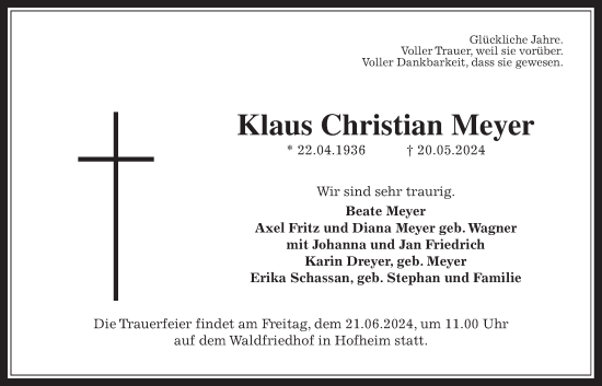 Traueranzeige von Klaus Christian Meyer 