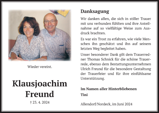 Traueranzeige von Klausjoachim Freund von Giessener Allgemeine, Alsfelder Allgemeine