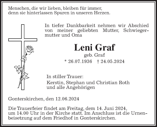 Traueranzeige von Leni Graf von Laubacher Anzeiger