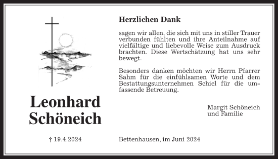 Traueranzeige von Leonhard Schöneich von Licher Wochenblatt