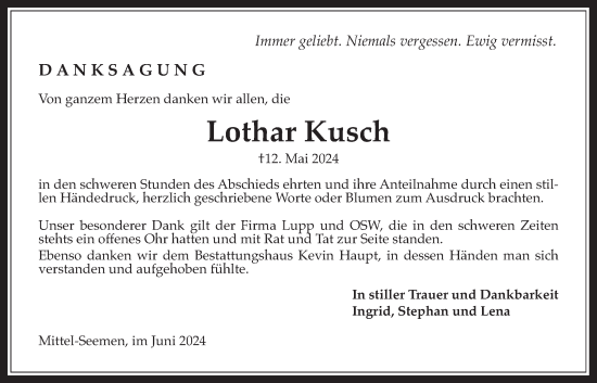 Traueranzeige von Lothar Kusch von Kreis-Anzeiger