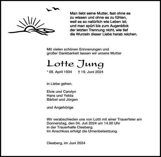 Traueranzeige von Lotte Jung von Butzbacher Zeitung