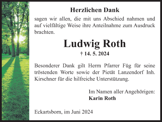 Traueranzeige von Ludwig Roth von Kreis-Anzeiger