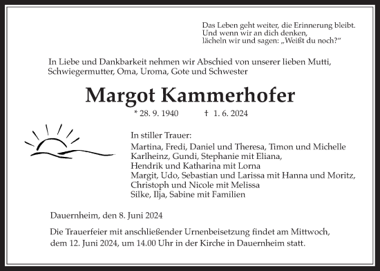 Traueranzeige von Margot Kammerhofer von Kreis-Anzeiger