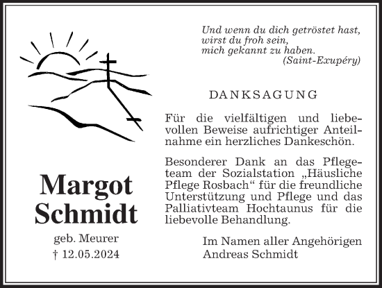 Traueranzeige von Margot Schmidt von Wetterauer Zeitung