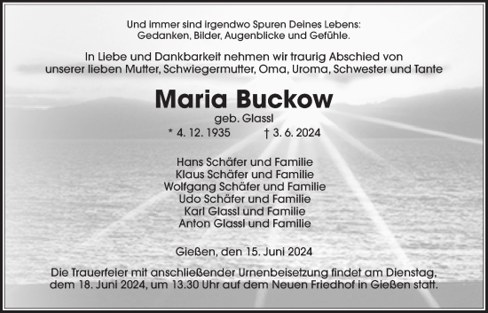 Traueranzeige von Maria Buckow von Giessener Allgemeine, Alsfelder Allgemeine
